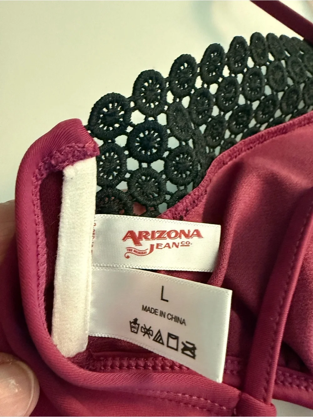 Arizona Jean Company High Neck Bikini Top with Black Lace Size Large